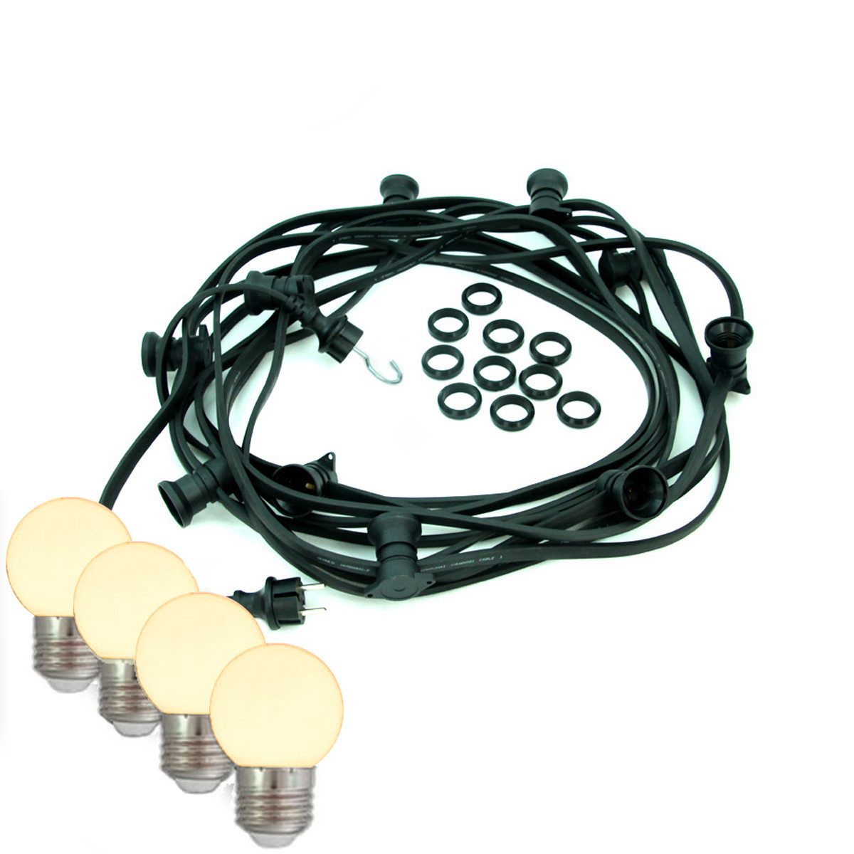 SATISFIRE LED-Lichterkette Illu- Party für Garten Außen 5m schwarz 5xE27 warmweiße Kugellampen, 5-flammig