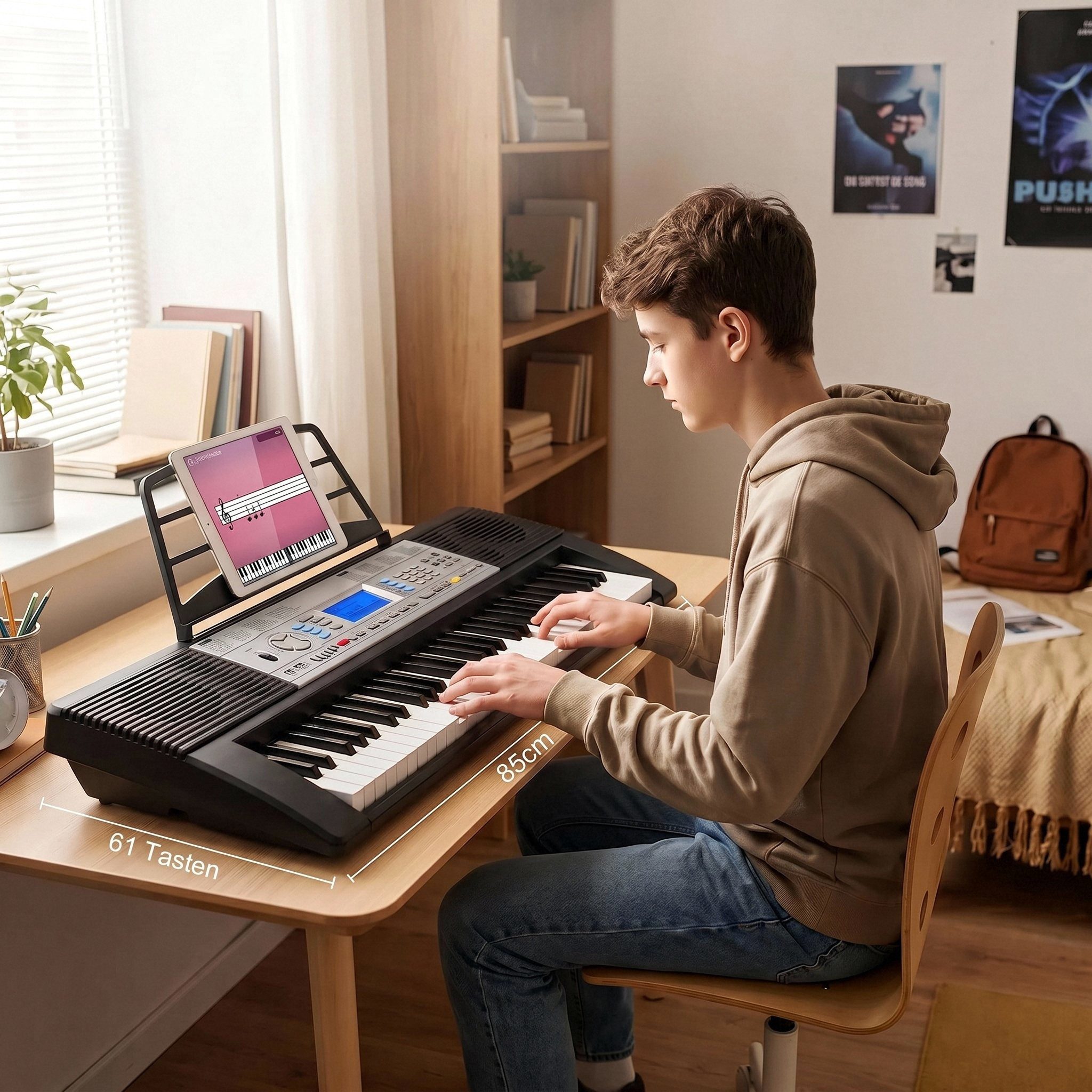 TLGREEN Digitalpiano Keyboard Piano 61 Tasten (Einsteiger E-Piano mit LCD-Display, 500 Klänge, Lernfunktion, MIDI & USB-Anschluss), 61-Tasten E-Keyboard für Kinder und Erwachsene