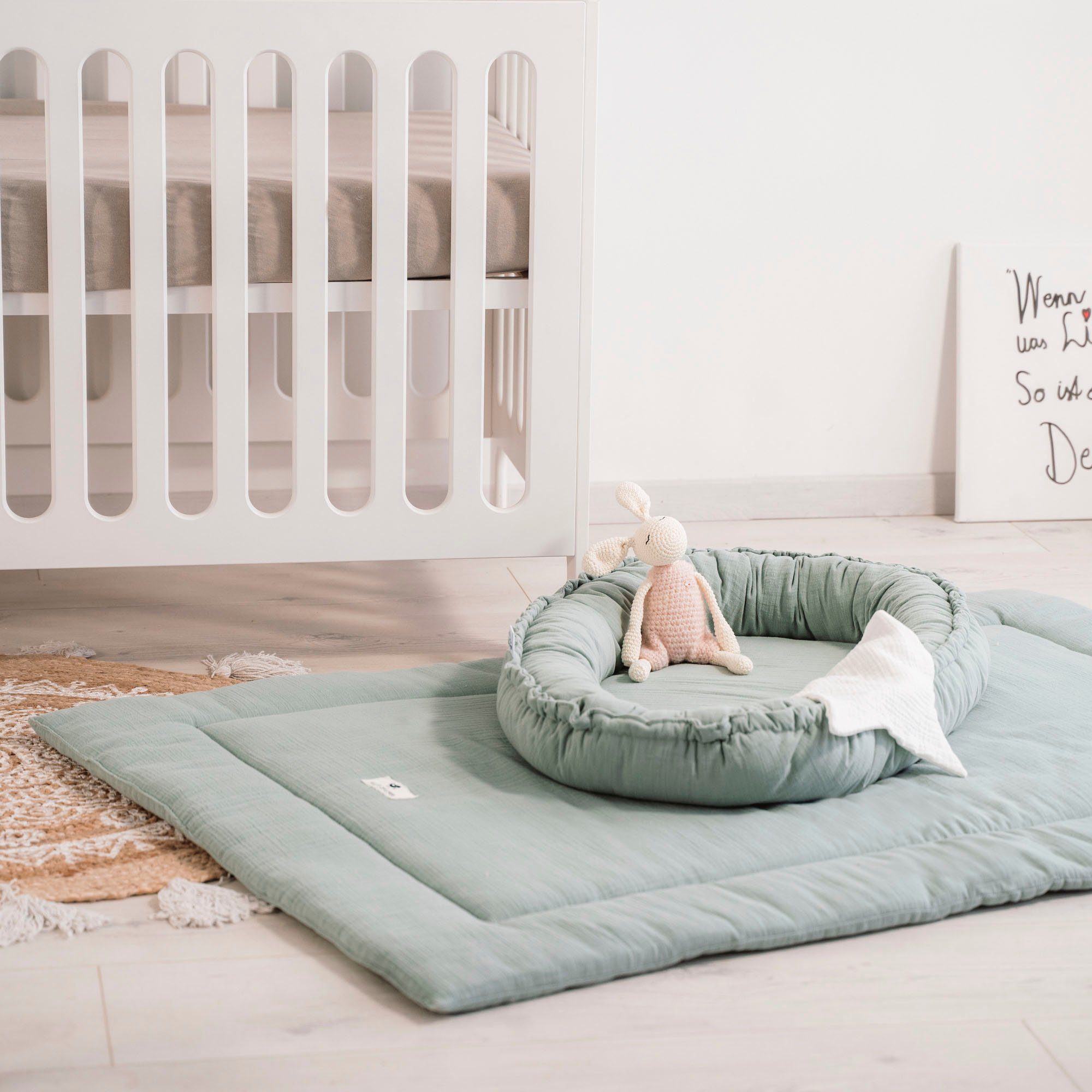 Krabbeldecke Musselin, grün, Julius Zöllner, Made in Germany