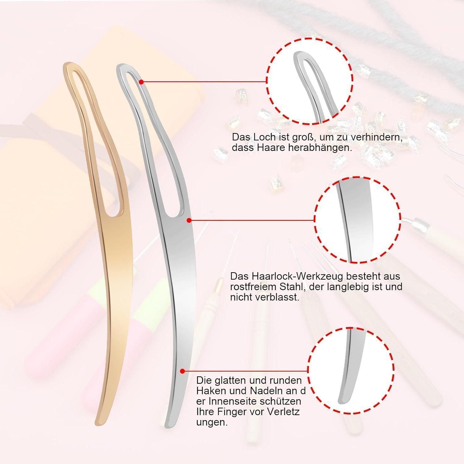 LuxusKollektion Häkelnadeln Dreadlock-Häkelnadel Set 8-teilig Bambusgriff Haareflechten 3 Größen