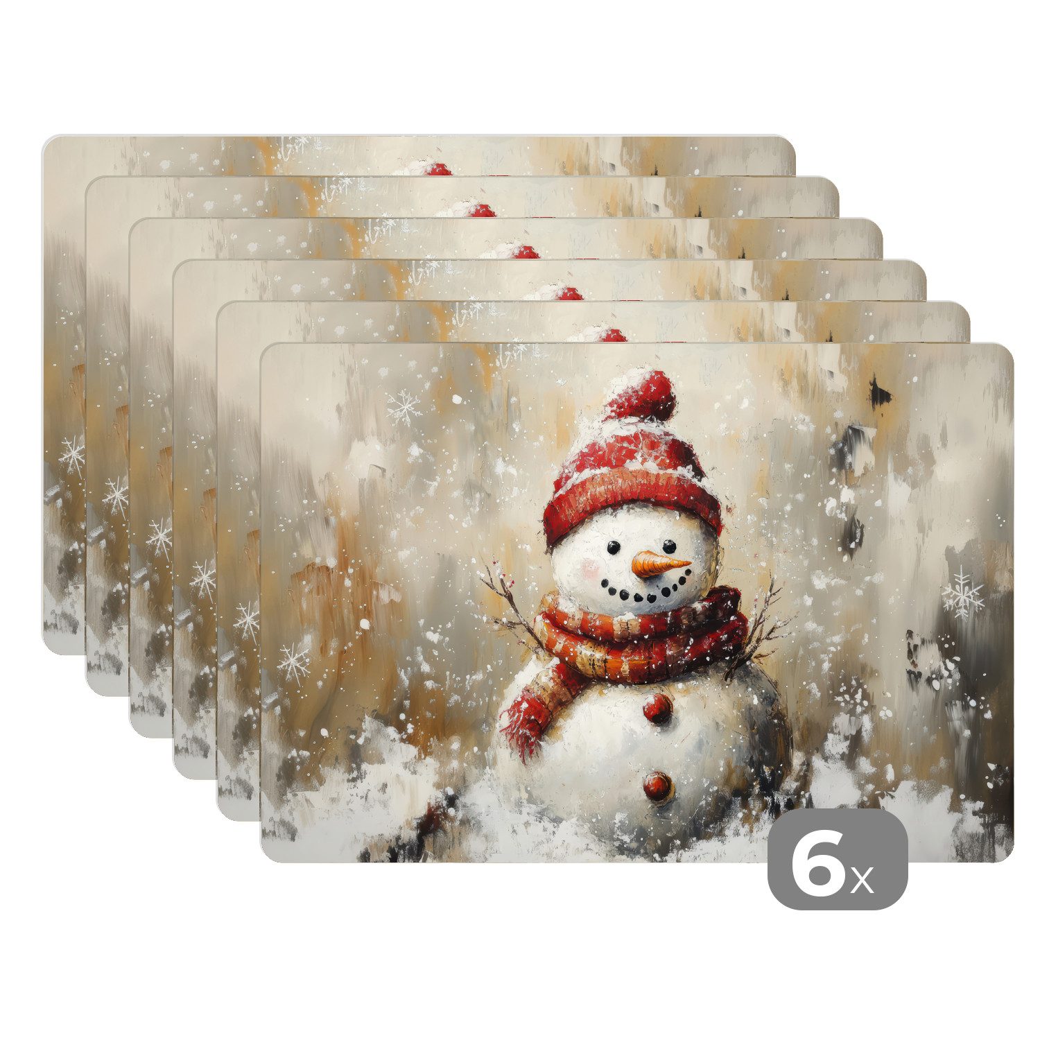 MuchoWow Platzset Schneemann - Winter - Schnee - Beige, (6-St), Platzsets, günstig online kaufen