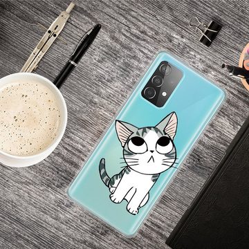 Wigento Handyhülle Für Samsung Galaxy A32 5G Silikon Case TPU Motiv Katze Schutz Muster Tasche Hülle Cover Etuis Zubehör