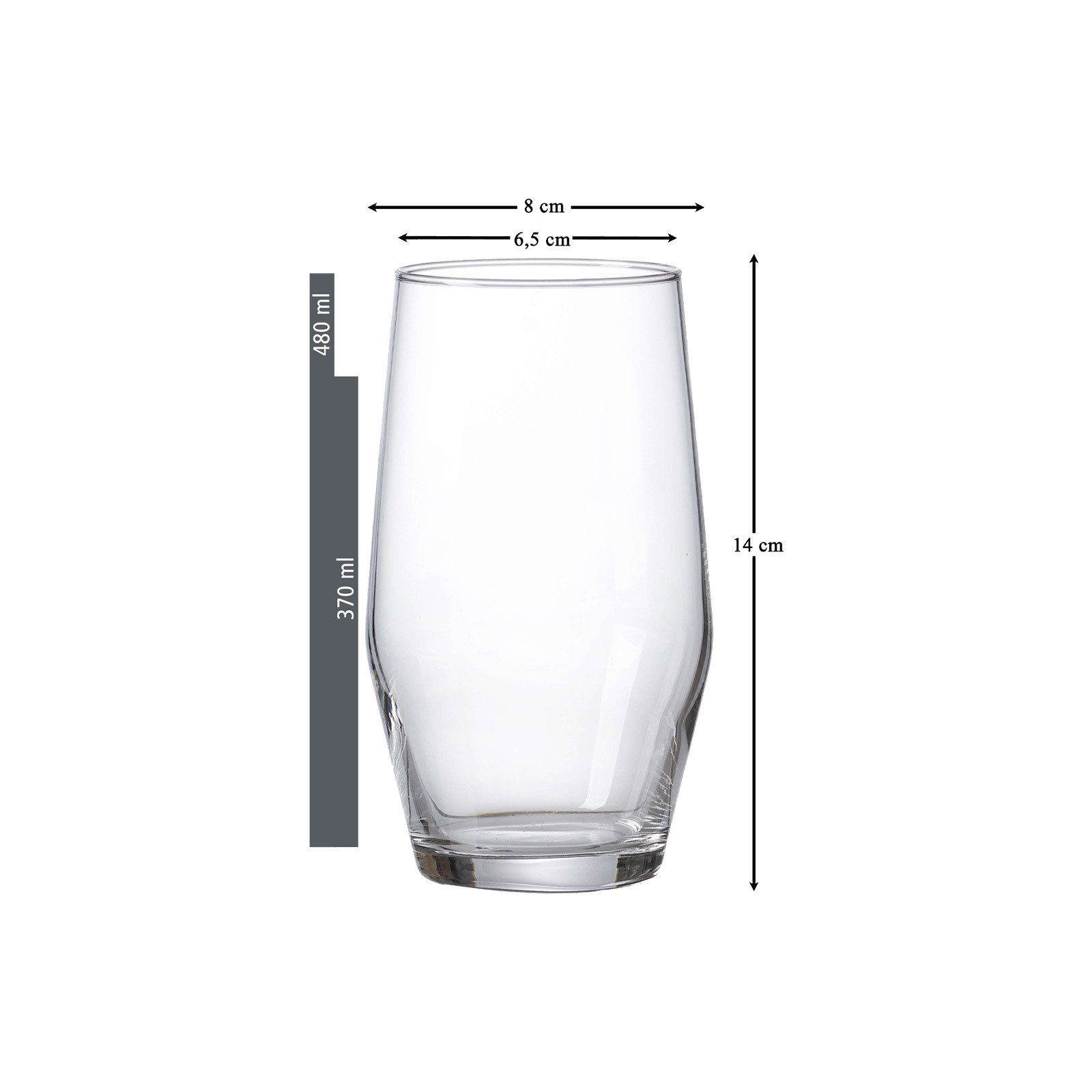 Ritzenhoff & Breker Longdrinkglas Salsa Longdrinkgläser 370 ml 6er Set, 6-tlg., Glas