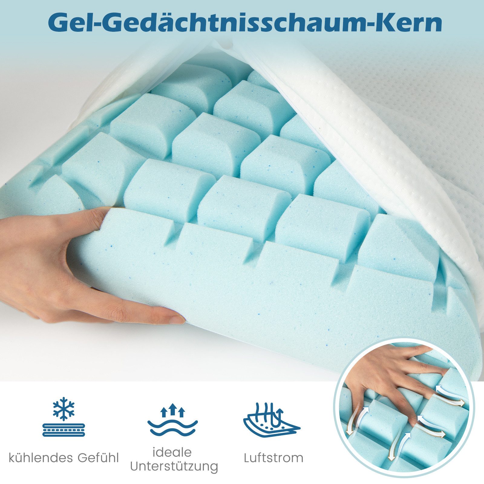 COSTWAY Kopfkissen, Füllung: Gel-Memory-Schaum, Seitenschläfer, Bauchschläf günstig online kaufen