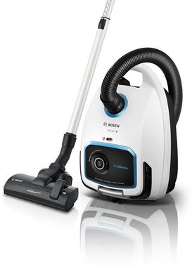 BOSCH Bodenstaubsauger Serie 6 ProSilence BGL6TSIL, Hygiene-Filter, 10 Jahre Motorgarantie, 700 W, mit Beutel, Leistungsregulierung am Handgriff, langes Kabel, extrem leise, weiß