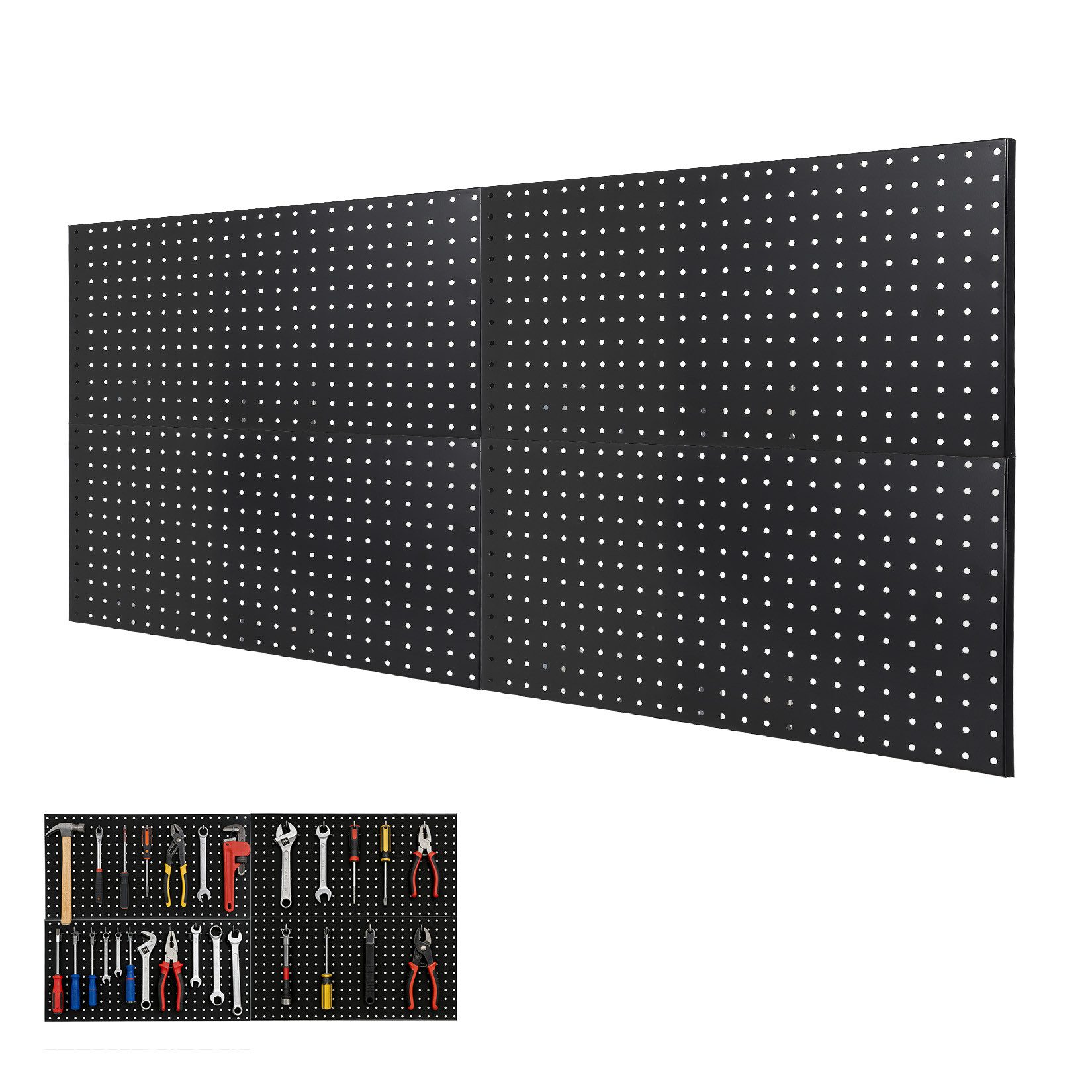 GarveeMore Lochwand Werkzeugwand aus Stahl, 1/4 Zoll Löcher, pulverbeschichtet, (4-tlg), für Werkstatt, Garage, Küche, 61x30 cm/Stück, schwarz