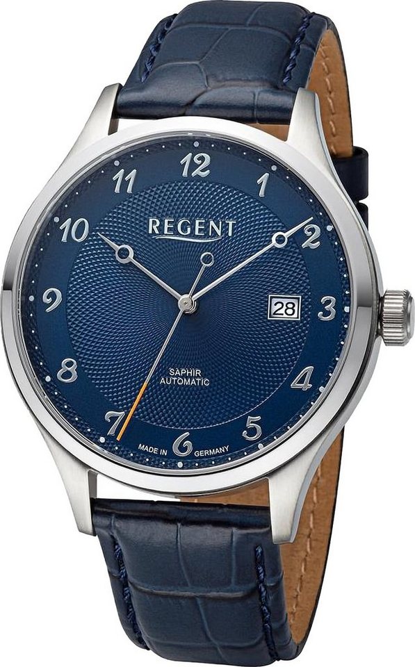Regent Quarzuhr Regent Herren Armbanduhr Analog, Herren Armbanduhr rund,  extra groß (ca. 42mm), Lederarmband, Automatik