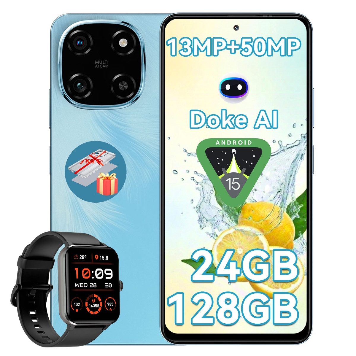 blackview Color 6 incl. R50 Handy (128 GB Speicherplatz, 50 MP Kamera, Helio G81, 50MP, Android 15, DokeOS 4.1, Doke AI)