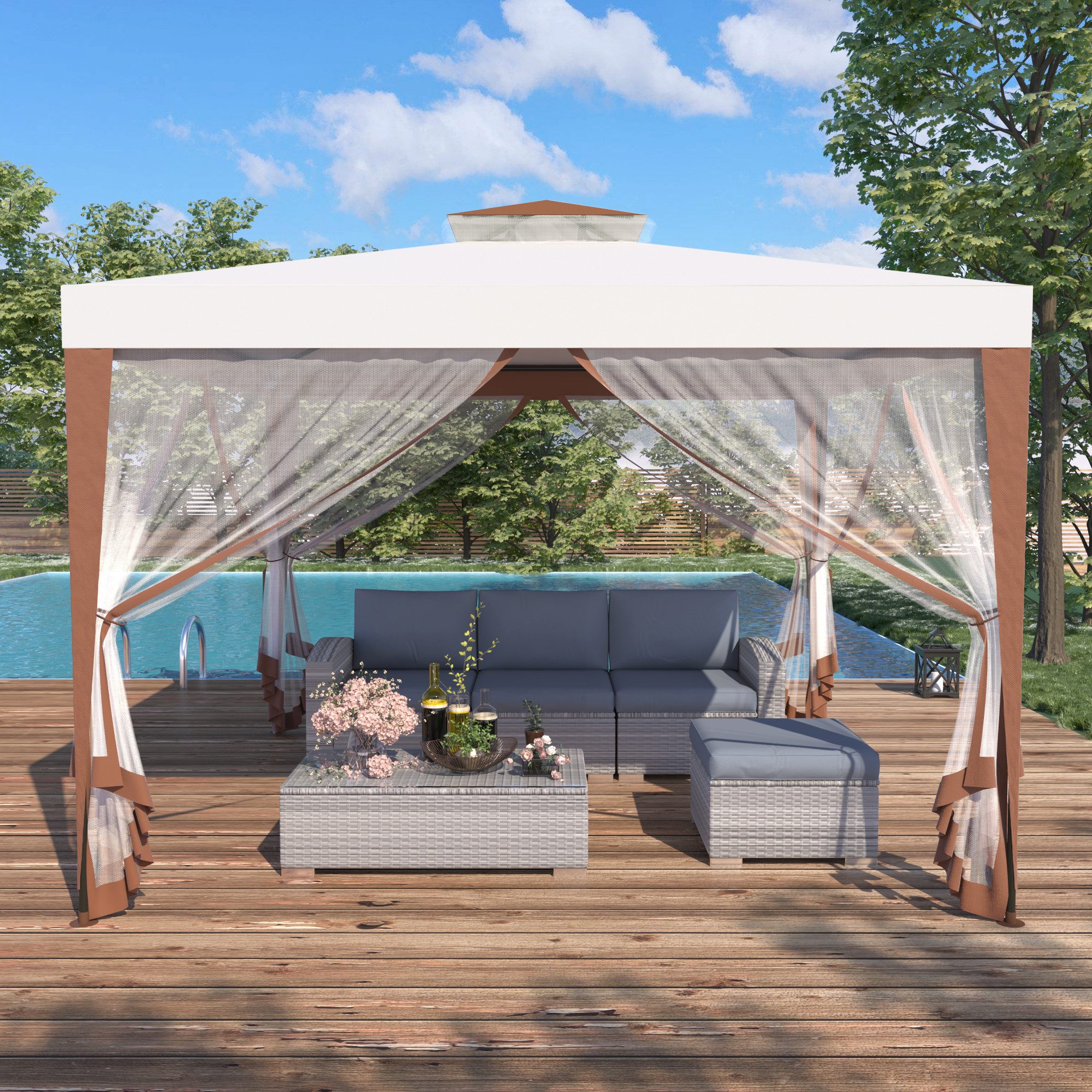 Mondeer Pavillon Gartenpavillon, mit vierseitigen Moskitonetz günstig online kaufen