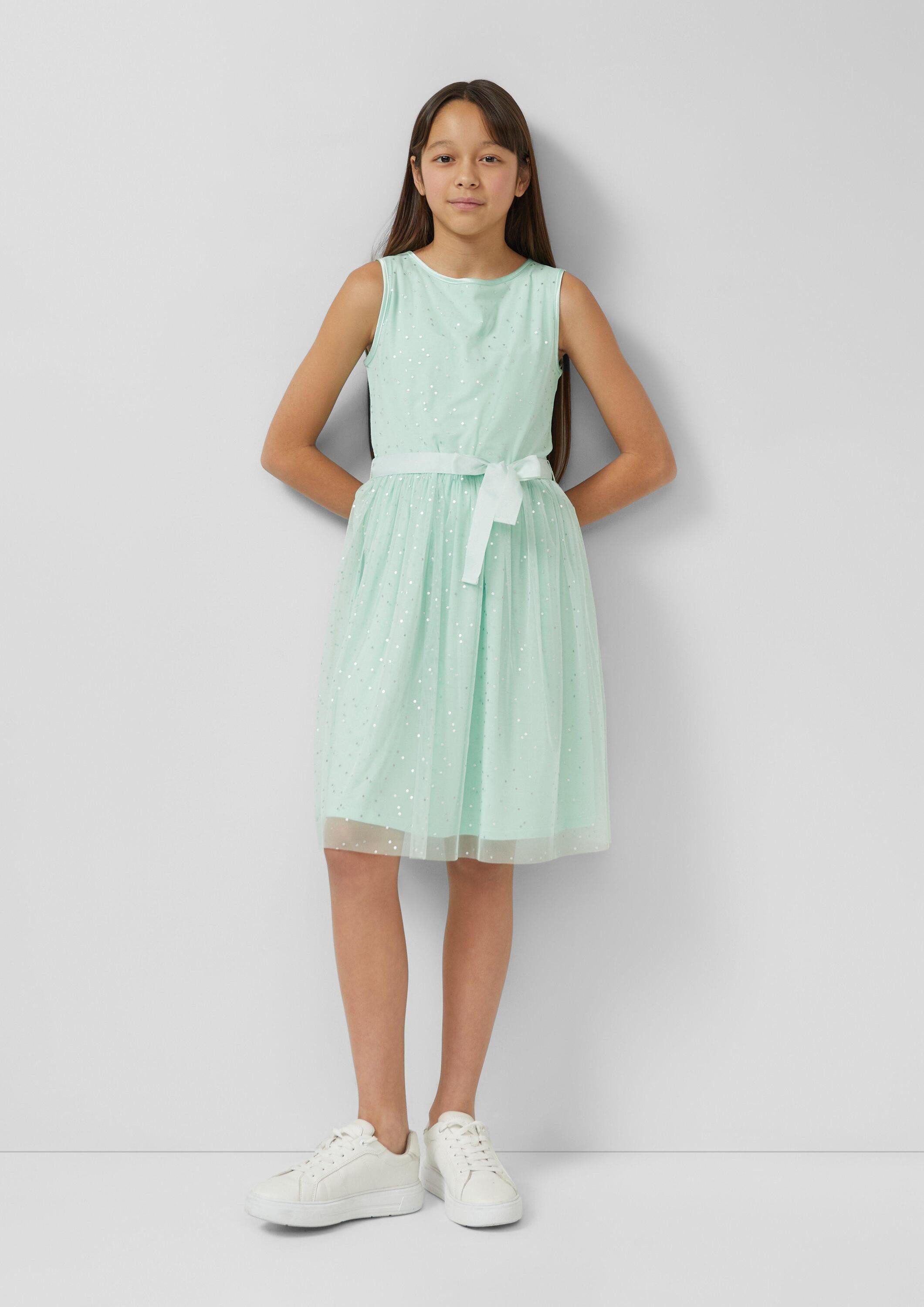 s.Oliver Minikleid Kleid Kurzes Kleid mit silbernen Punkten und Bindegürtel
