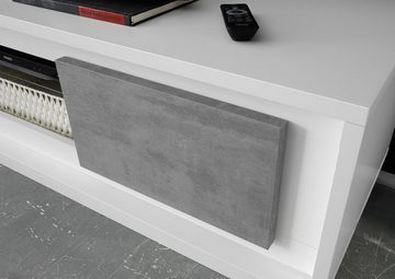 möbelando TV-Board Sky (BxHxT: 156x45x50 cm), aus Holzwerkstoff in Weiss Lack matt / Beton-Optik mit 2 Türen