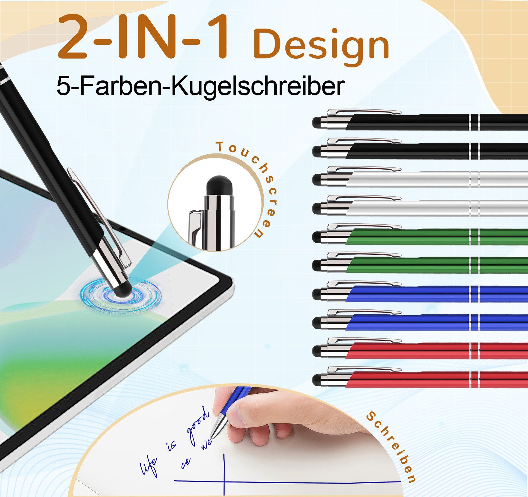 lindahandel Kugelschreiber 2-in-1 Kugelschreiber mit Touchscreen Stift, blaue Mine, (10-tlg), Kugelschreiber für Smartphone & Tablet, Büro & Schule