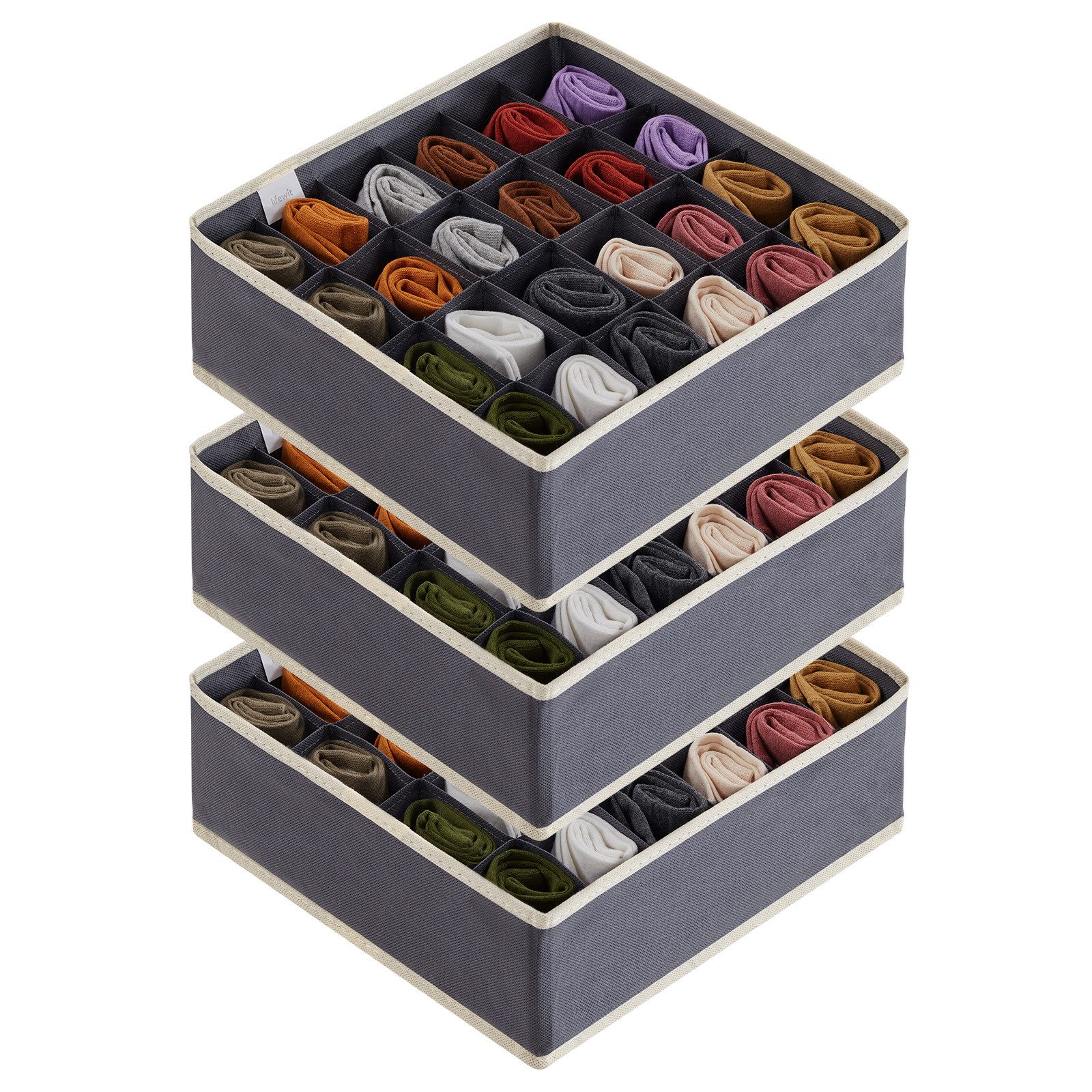 Lifewit Aufbewahrungsdose Socken Unterwäsche Schubladen Organizer,24 Zellen Schrank Organizer (3 St)