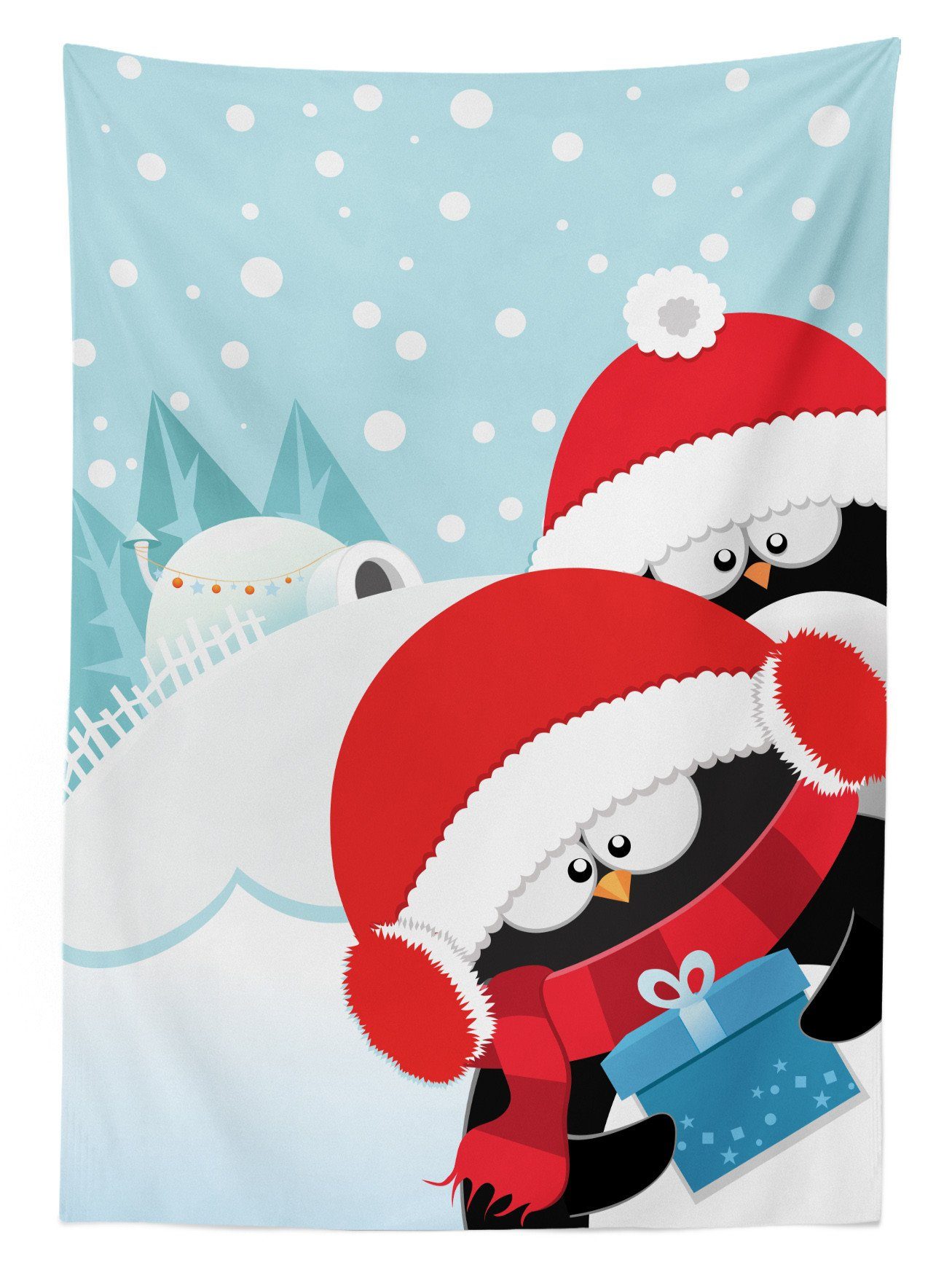 Für Weihnachten Farbfest Wunderliche Tischdecke Bereich Farben, den Außen Abakuhaus Waschbar Pinguin-Iglu Klare geeignet