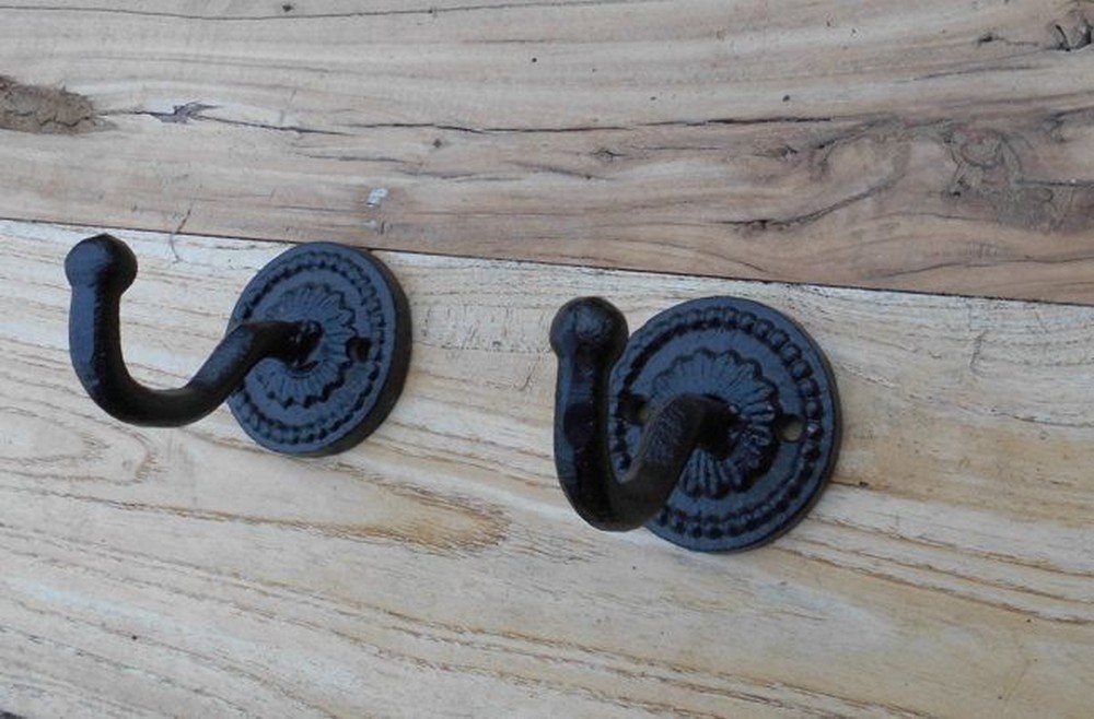 Deko-Impression Garderobenhaken Stabile, gusseiserne Wandhaken 2er Set Haken Wandgarderobe schwarz (2 St)