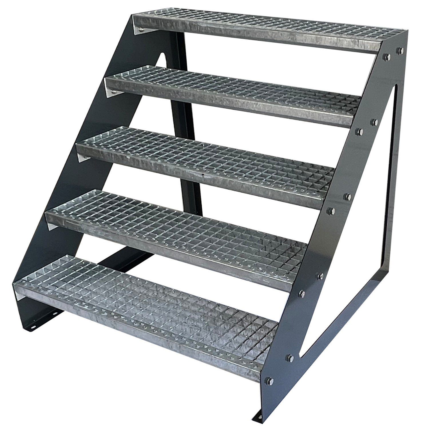 Kaminbau Mierzwa Außentreppe Premium Treppe Anthrazit Freistehend, für Geschosshöhen bis 95.00 cm, Stufen Gitterroststufen nach DIN 24531, (Höhe 95 cm, Breite wählbar aus 60, 80, 100, 120, 140 cm), Gartentreppe Stahltreppe Wetterfest Rostfrei Feuer-Verzinkt Rutschfest