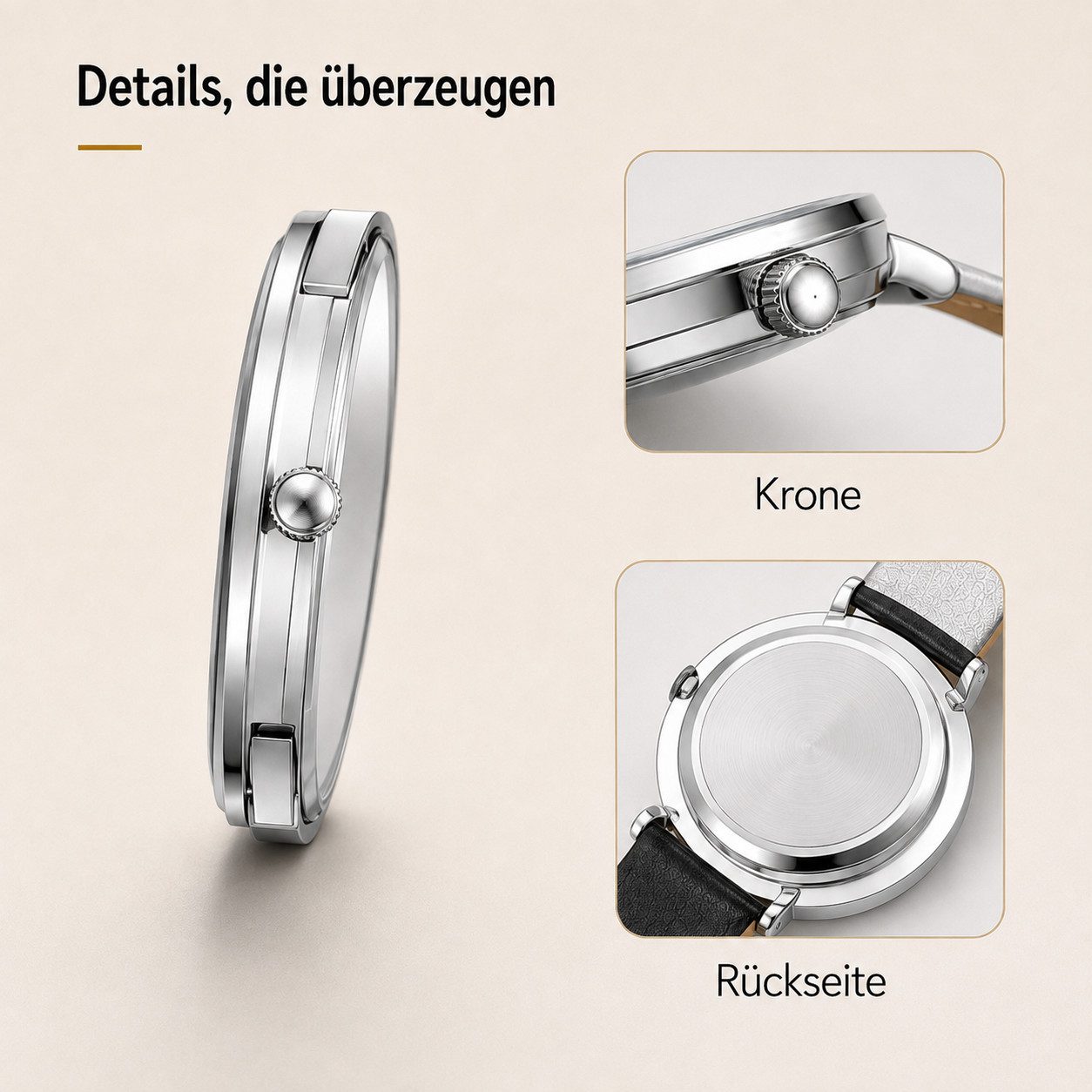 Toomoke Quarzuhr mit Echtlederarmband, elegante Analoguhr Damen Armbanduhr, (Businessuhr mit geometrischem Zifferblatt, klassisch elegant), 36 mm Gehäuse, 7,8 m – Bild 5 von 5