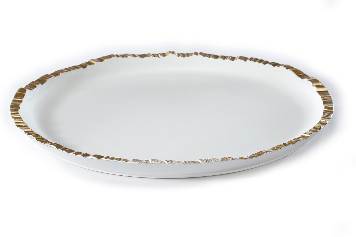 Holly & Jolly Dekoteller, Dekoteller Holz mit Goldrand 32,5cm weiß