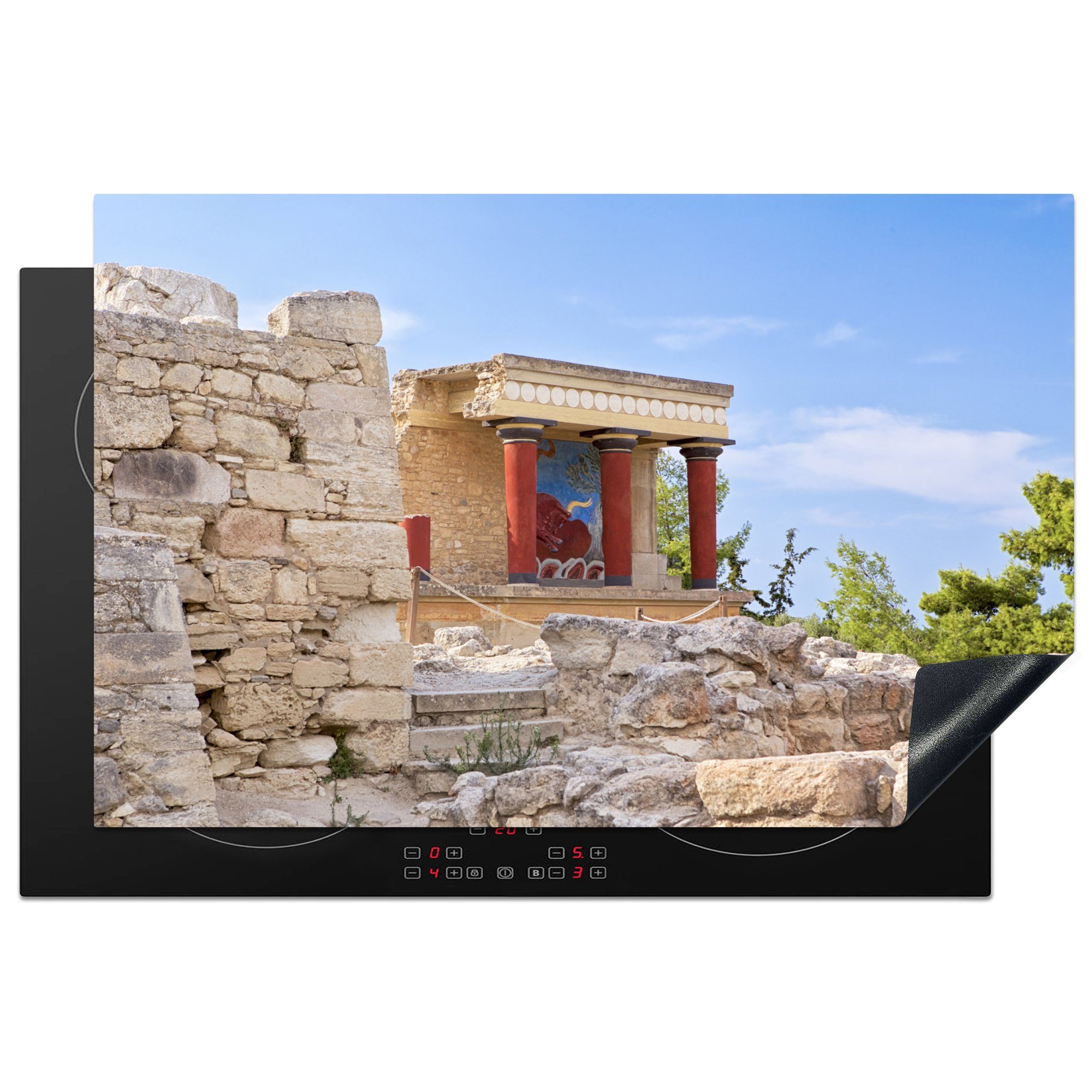 MuchoWow Herdblende-/Abdeckplatte Knossos - Kreta - Griechenland, Vinyl, (1 tlg), 81x52 cm, Induktionskochfeld Schutz für die küche, Ceranfeldabdeckung