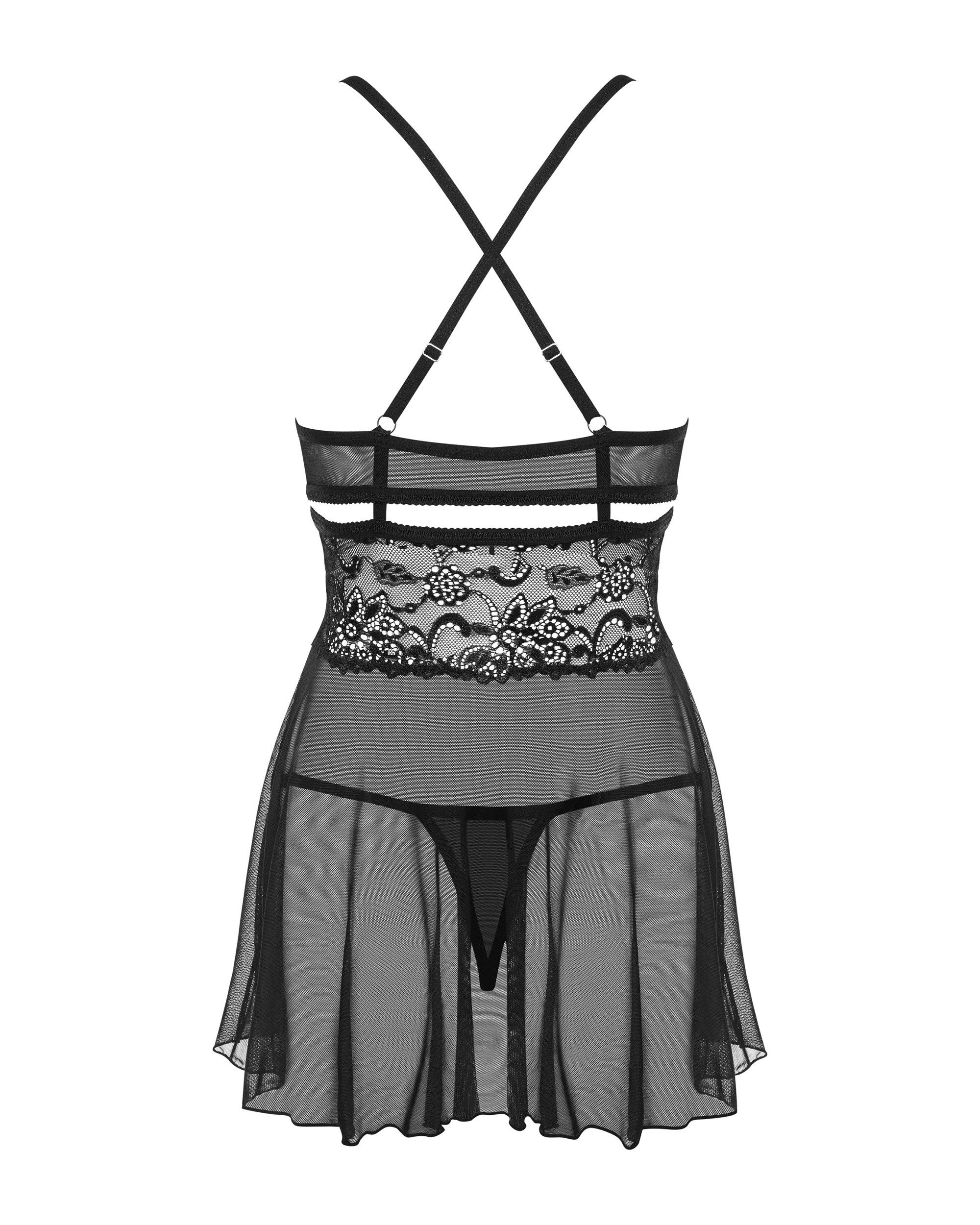 Obsessive Babydollkleid Babydoll und Tanga mit Spitze transparent - schwarz (2-tlg) transparent – Bild 4 von 4