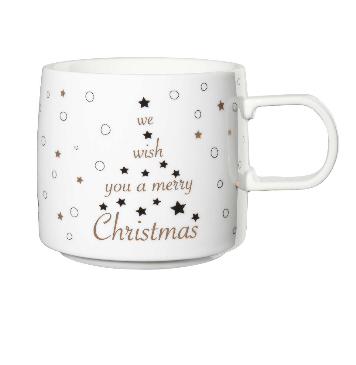 ASA SELECTION Becher Xmas Henkelbecher Merry XMAS weiss/gold 0,35 l, Porzellan