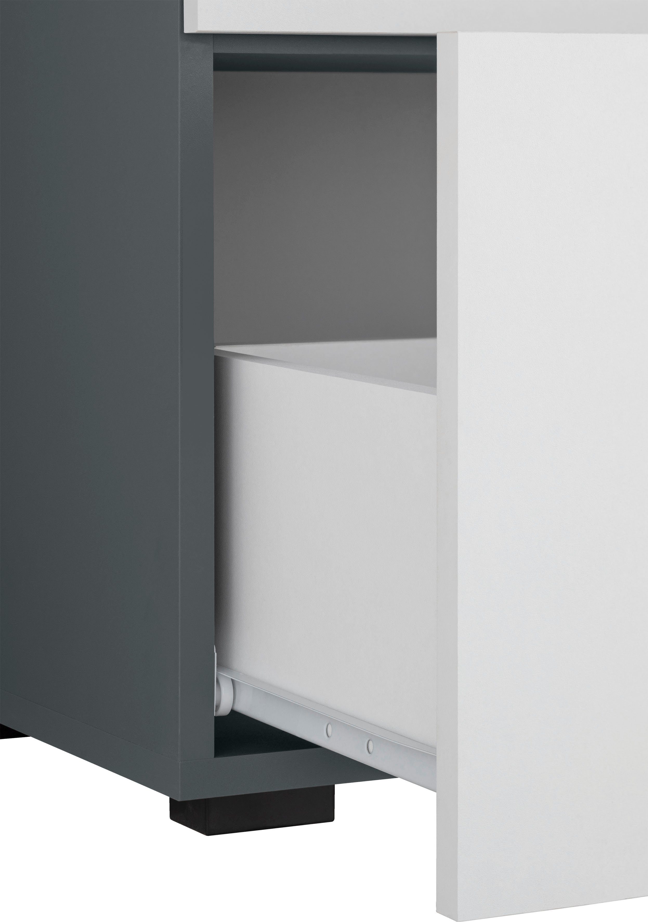 INOSIGN Waschbeckenunterschrank Skara mit Höhe anthrazit/weiß Breite Schubkasten, schwarze 55 Klappe cm und 80 cm, Griffe