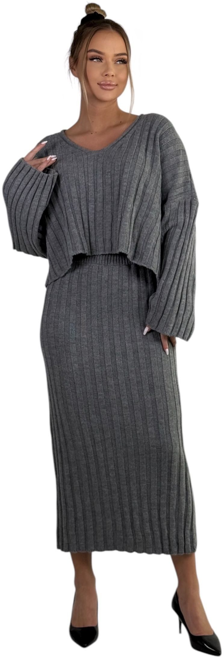 Mississhop Strickkleid Strickkleid Strickanzug Rock Pullover günstig online kaufen
