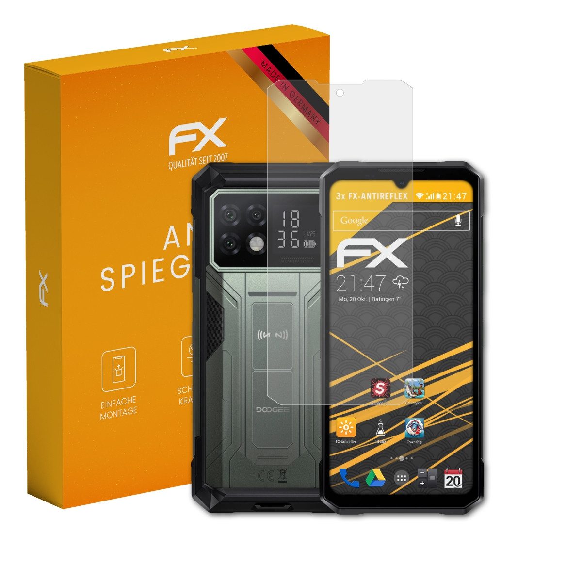 atFoliX Schutzfolie für Doogee S200 Max, (3 Folien), Entspiegelnd und stoßdämpfend