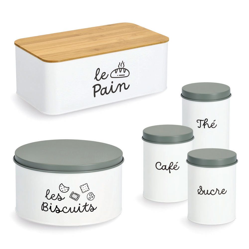 Zeller Present Küchenorganizer-Set Vorratsdose 'Thé', 1300 ml, Metall, weiß, Stahl verzinkt, ca. Ø 11 x 15 cm