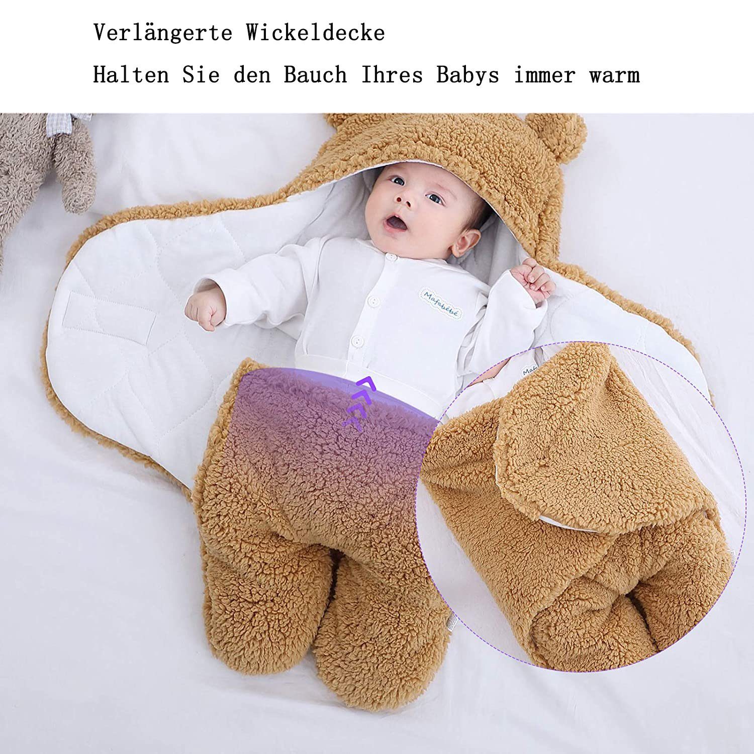 Babydecke Schlafsack, khaki Baby-Kapuzen-Decke für GelldG Neugeborene, Wickeltuch,
