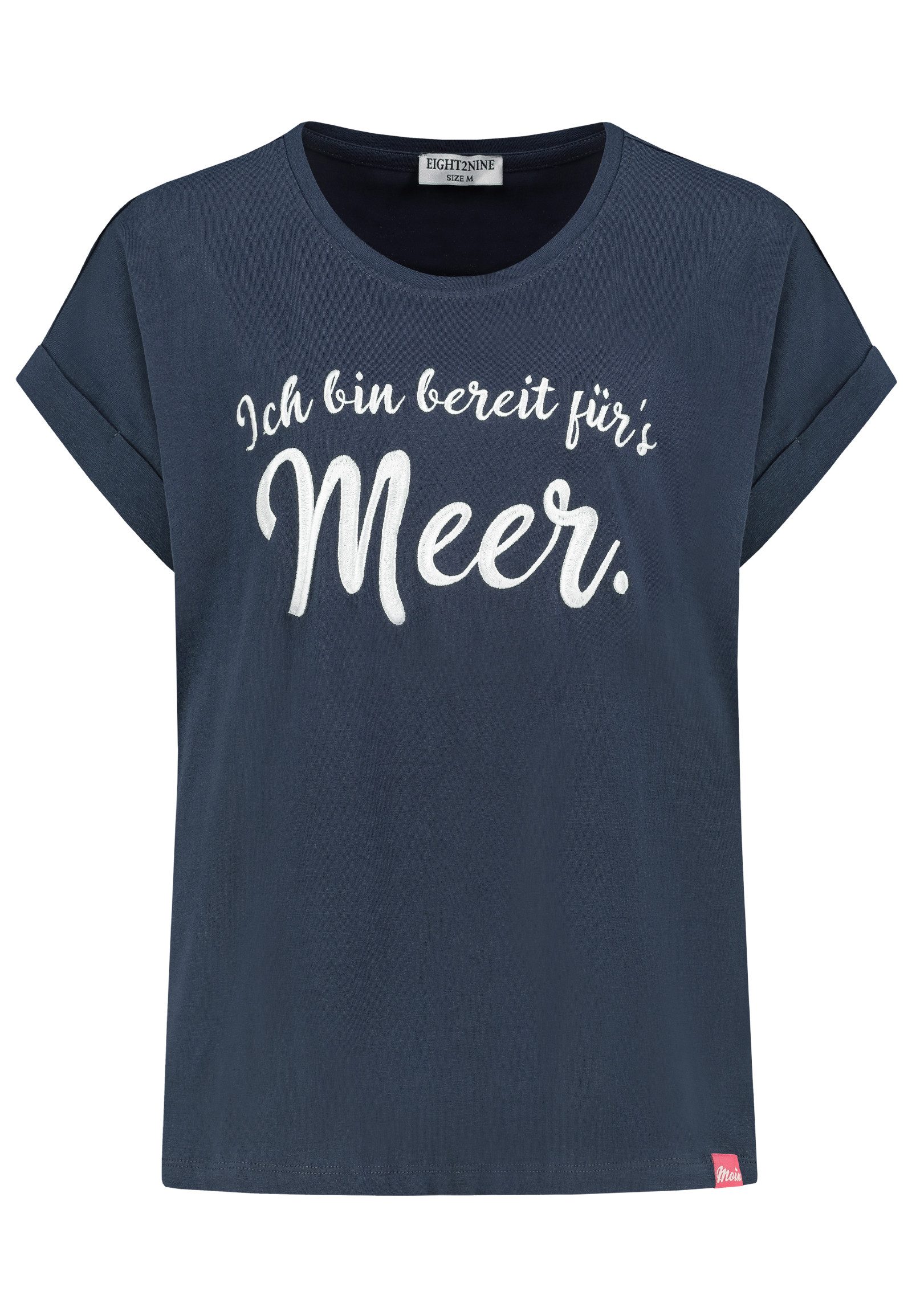 Eight2Nine T-Shirt Damen Baumwoll T-Shirt im Marine Look Kurzarmshirt mit maritimen Statement Prints