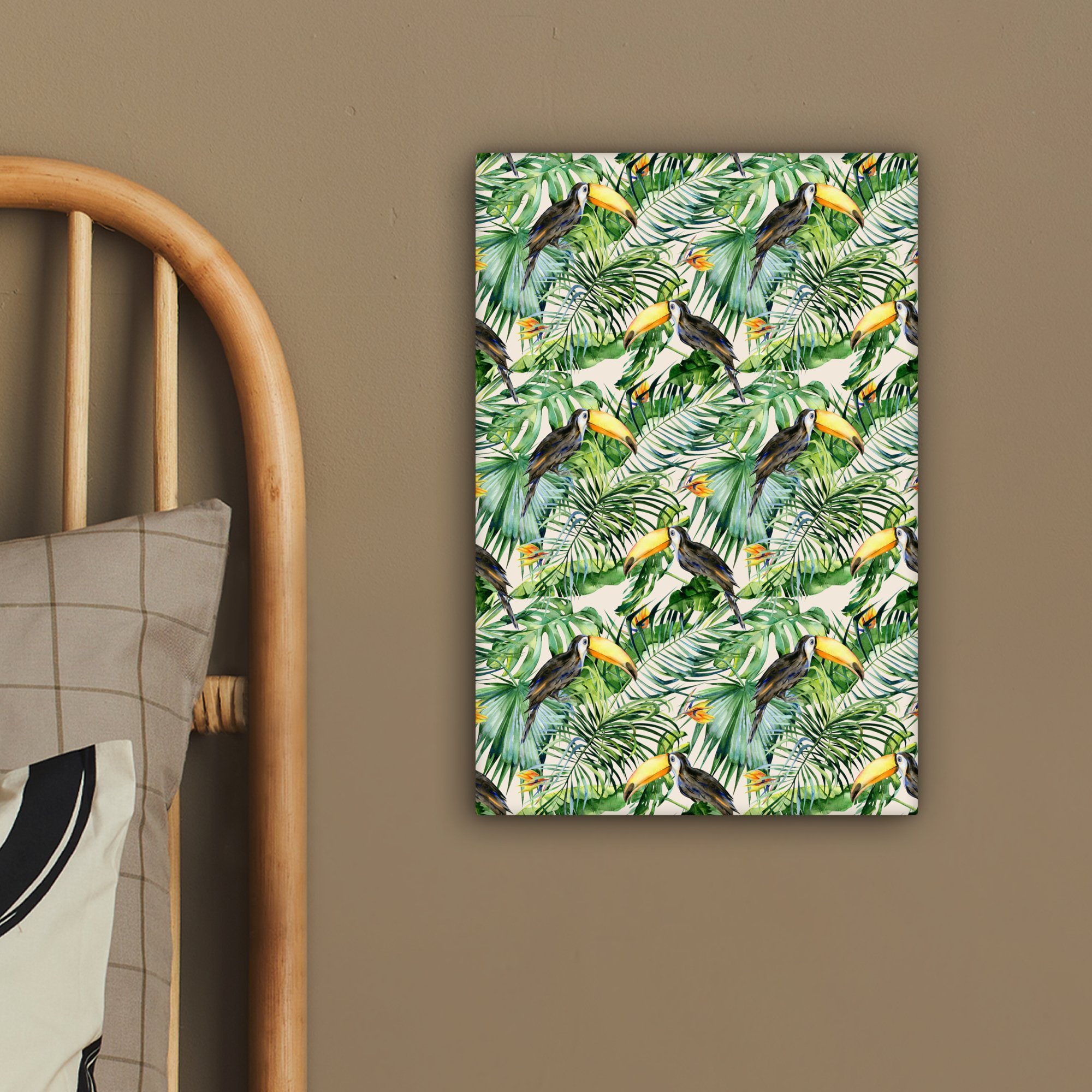 Leinwandbild Leinwandbild (1 Zackenaufhänger, Gemälde, OneMillionCanvasses® - Tukan fertig 20x30 St), inkl. Vogel, Paradiesvogelpflanze - cm bespannt
