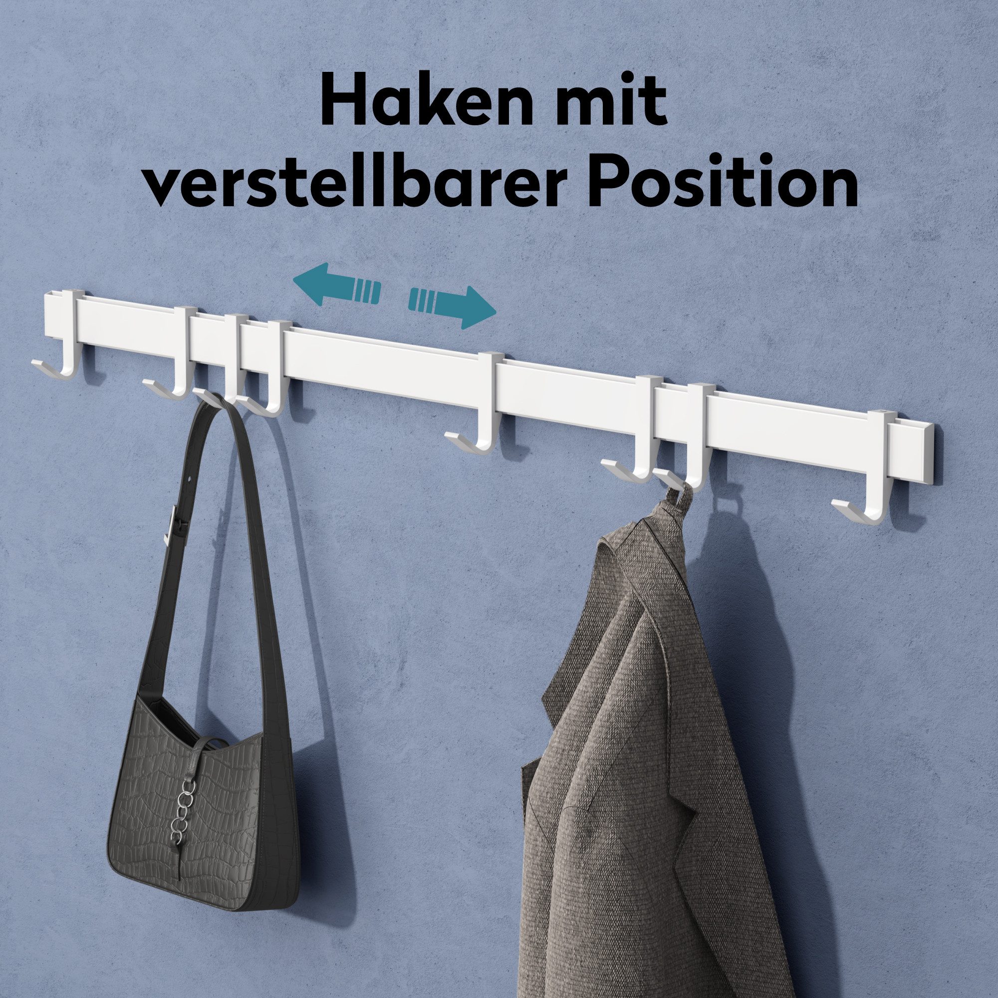 doporro Garderobenleiste Kleiderhaken 4/6/8 Verschiebbare Alu-Wandhaken selbstklebend Stalo-12 (6 St), 4 Verschiebbare Wandhaken aus Alu – Bild 2 von 5