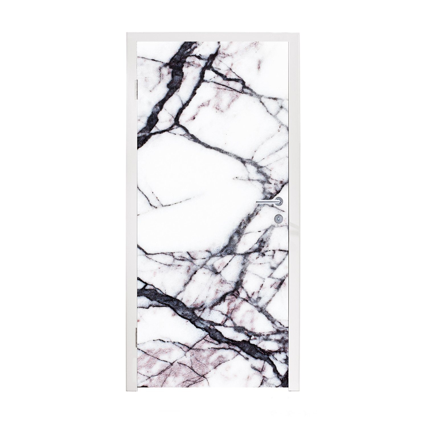 MuchoWow Türtapete Marmor - Weiß - Stein, Matt, bedruckt, (1 St), Fototapete für Tür, Türaufkleber, 75x205 cm