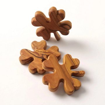 Kassis Dekoobjekt Kleeblatt aus Olivenholz Handschmeichler Antistress Glücksbringer, Holzdeko, umweltfreundlich, Naturprodukt, aus Bethlehem