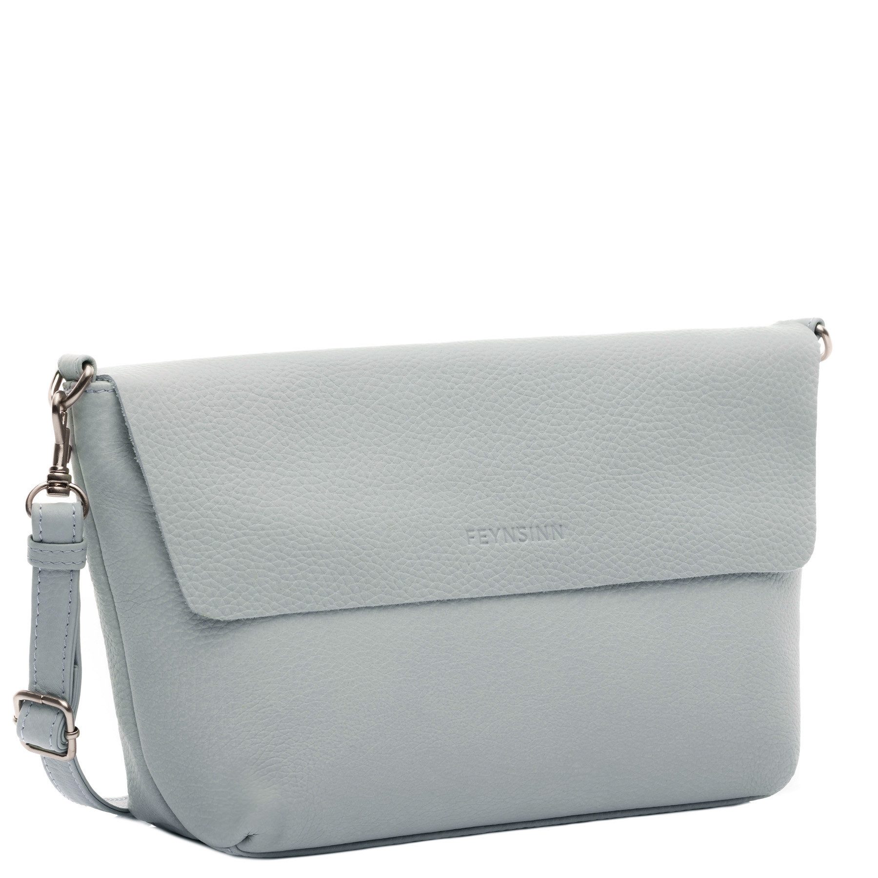 FEYNSINN Umhängetasche echt Leder groß Ledertasche slate LIVA, Schultertasche Echtleder Damen, Crossbody Bag M blau-grau