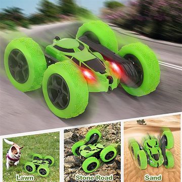 Gontence RC-Auto Doppelseitiges Stunt-Auto Hochgeschwindigkeits 360°Drehung, und Tumbling-Auto beleuchtetes Kinder- Kurbel-Auto-Spielzeug