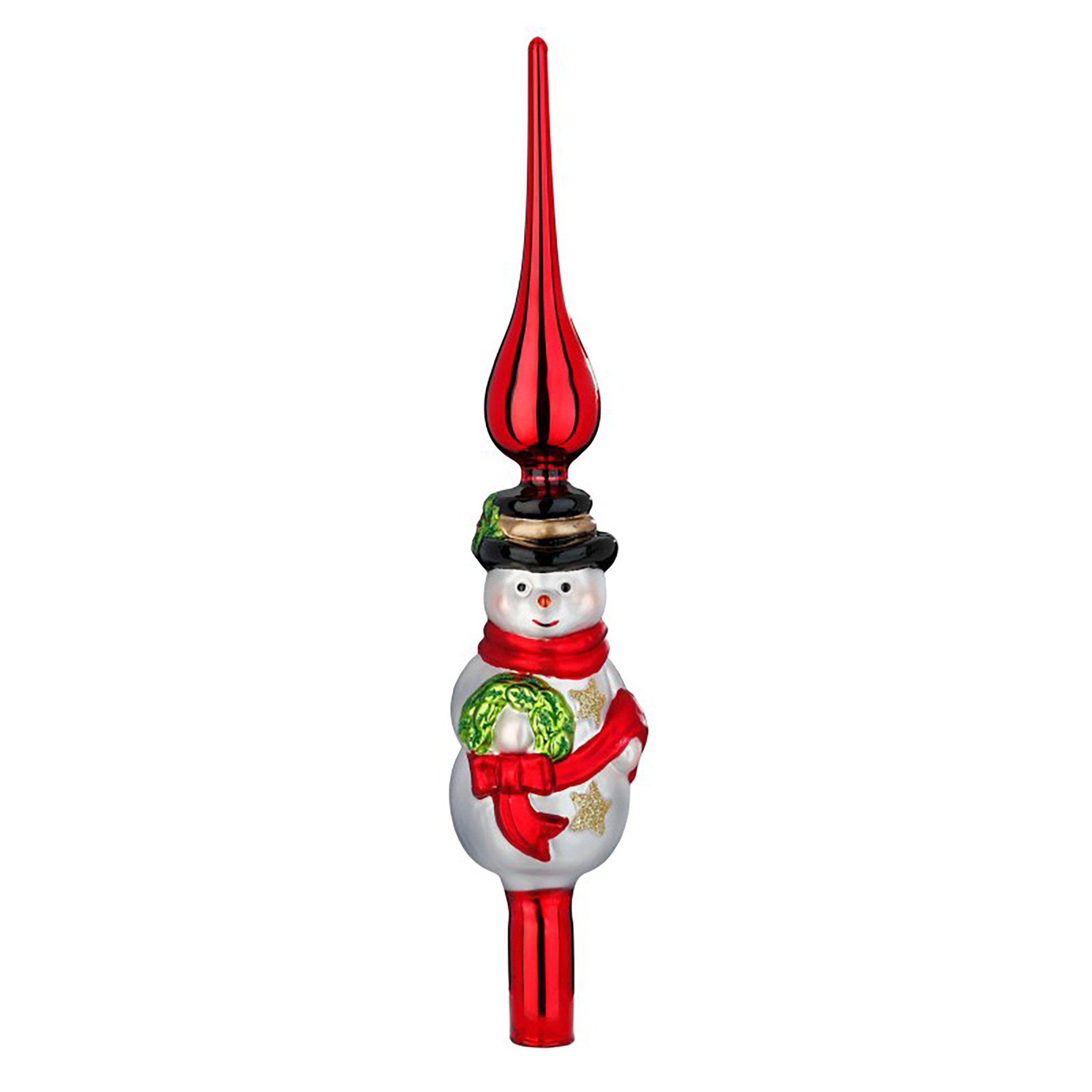 Holly & Jolly Christbaumspitze, Christbaumspitze Schneemann 31cm Glas mit Glitzer - Rot