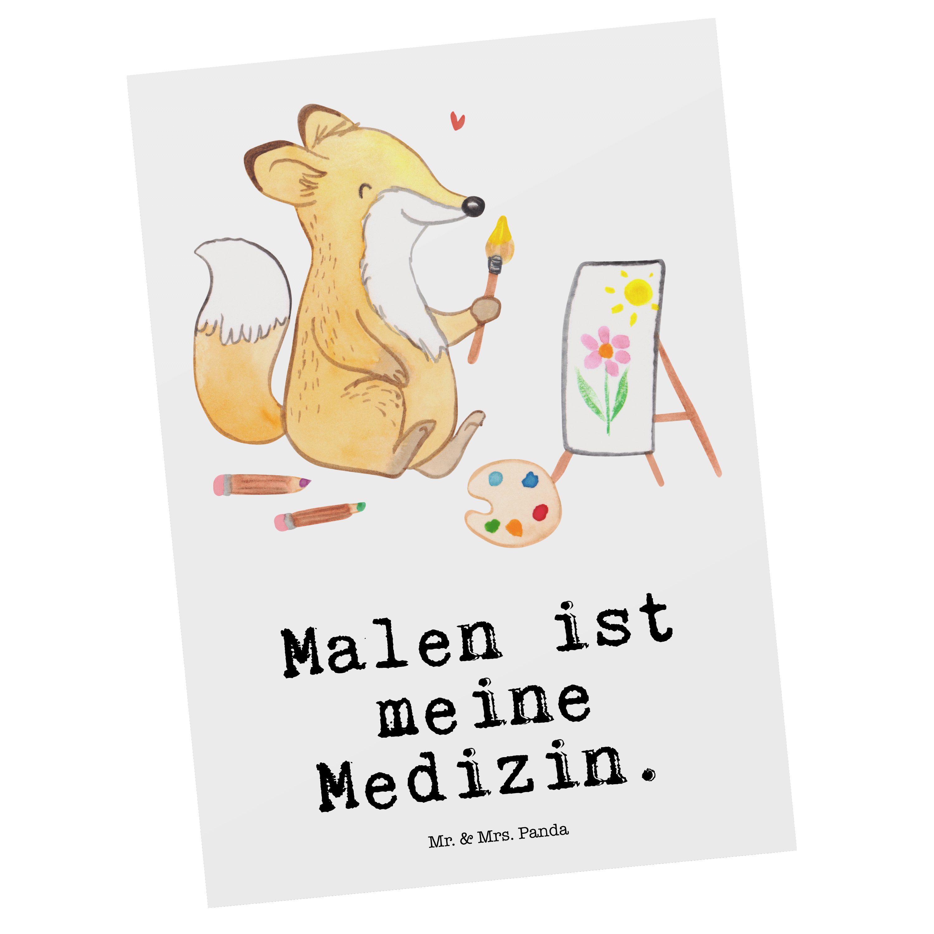 Mr. & Mrs. Panda Postkarte Fuchs Malen Medizin - Weiß - Geschenk, Danke, Künstler, Geschenkkart