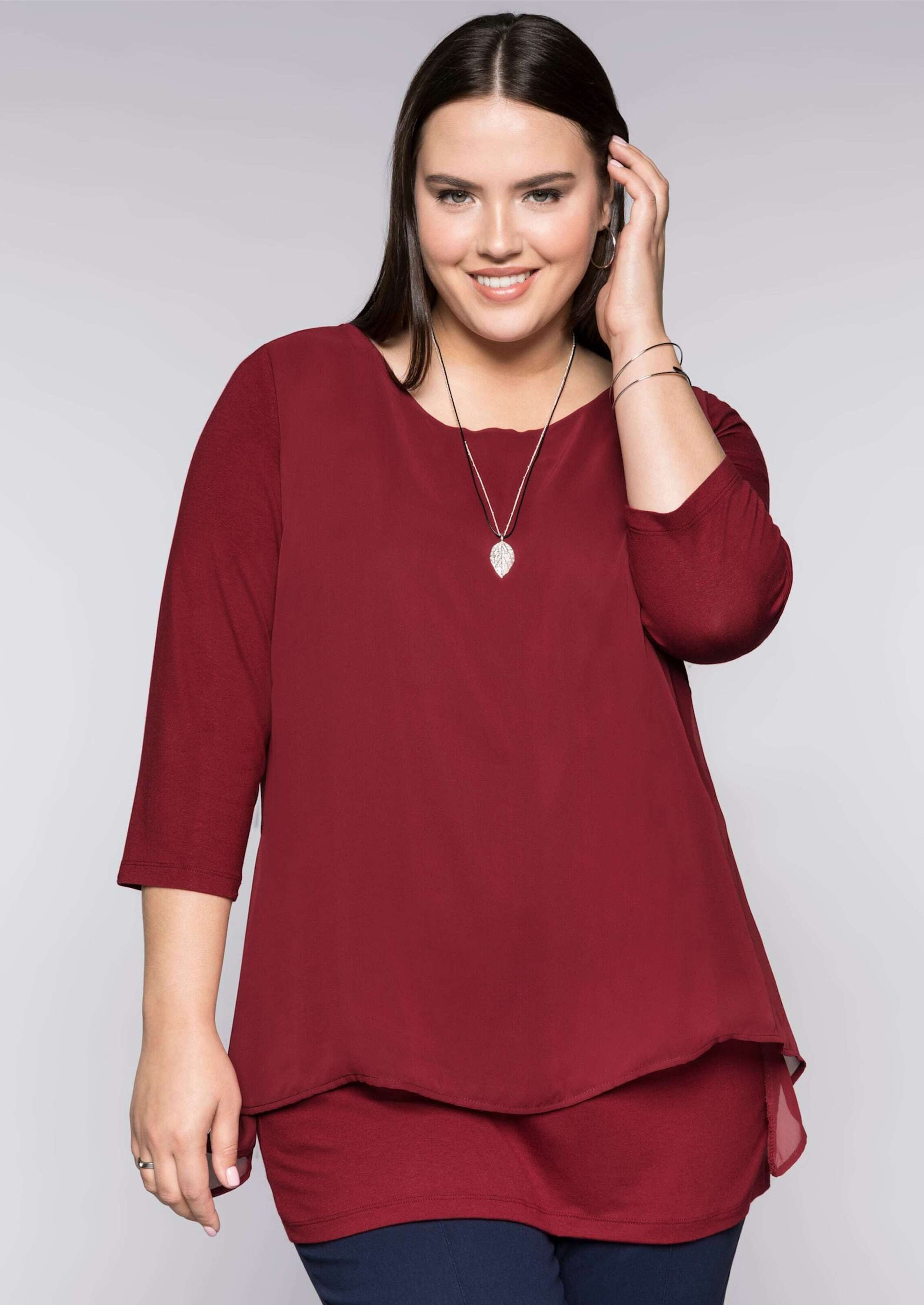 Sheego T-Shirt Blusenshirt 3/4-Arm in leichter A-Linie mit Zipfelsaum – Bild 3 von 5