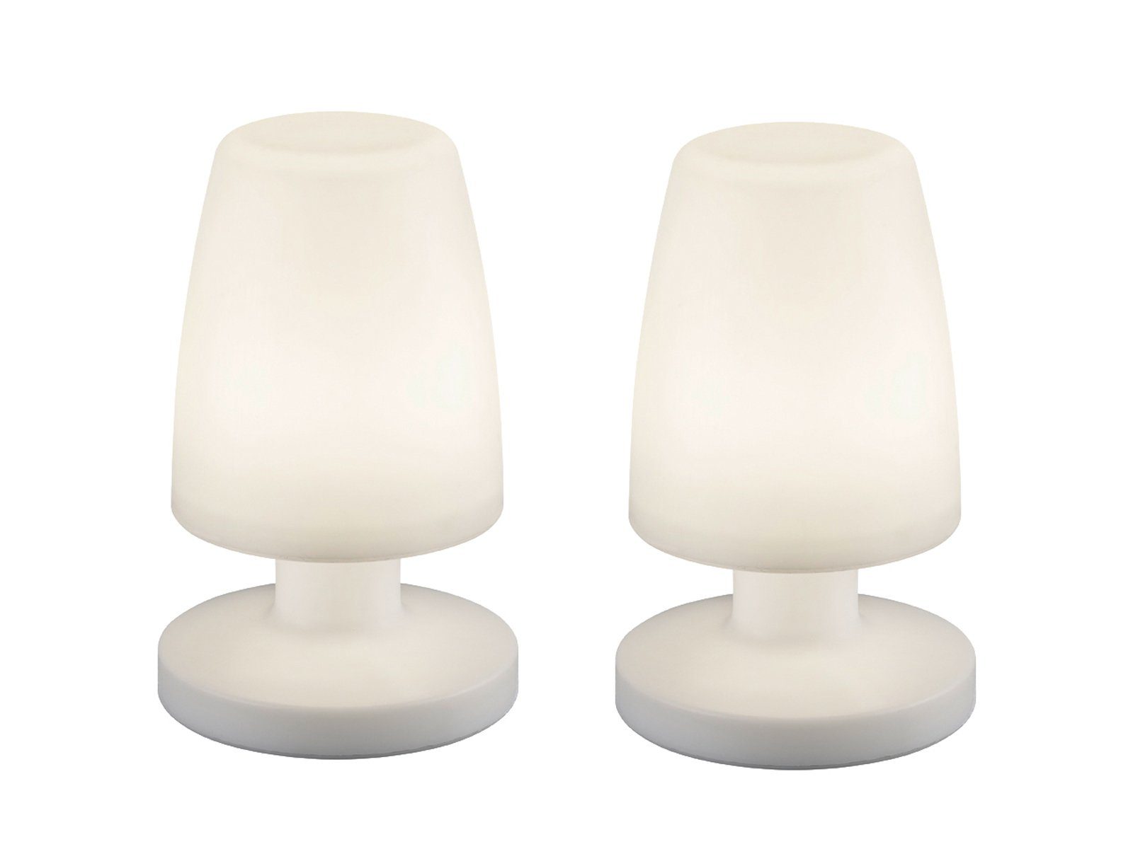 Reality Leuchten LED Außen-Tischleuchte, LED fest integriert, Warmweiß, 2er Set ohne Kabel batterie-betrieben per USB aufladbar Weiß Höhe 20cm