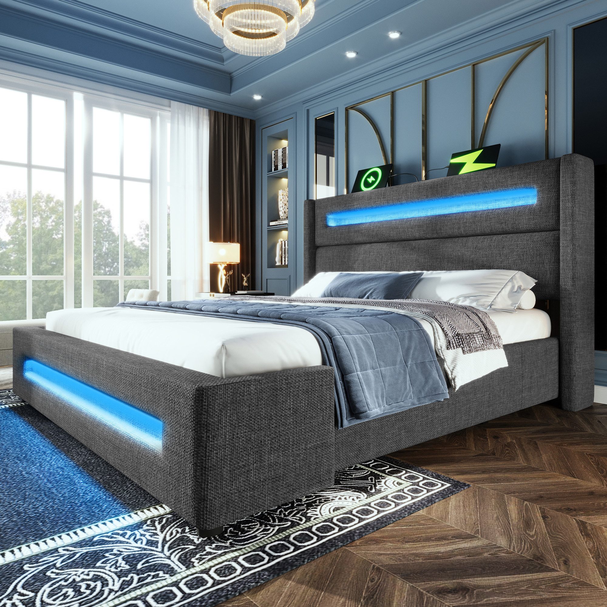 TavilaEcon Boxspringbett Modernes LED-Bett mit Ladestation günstig online kaufen