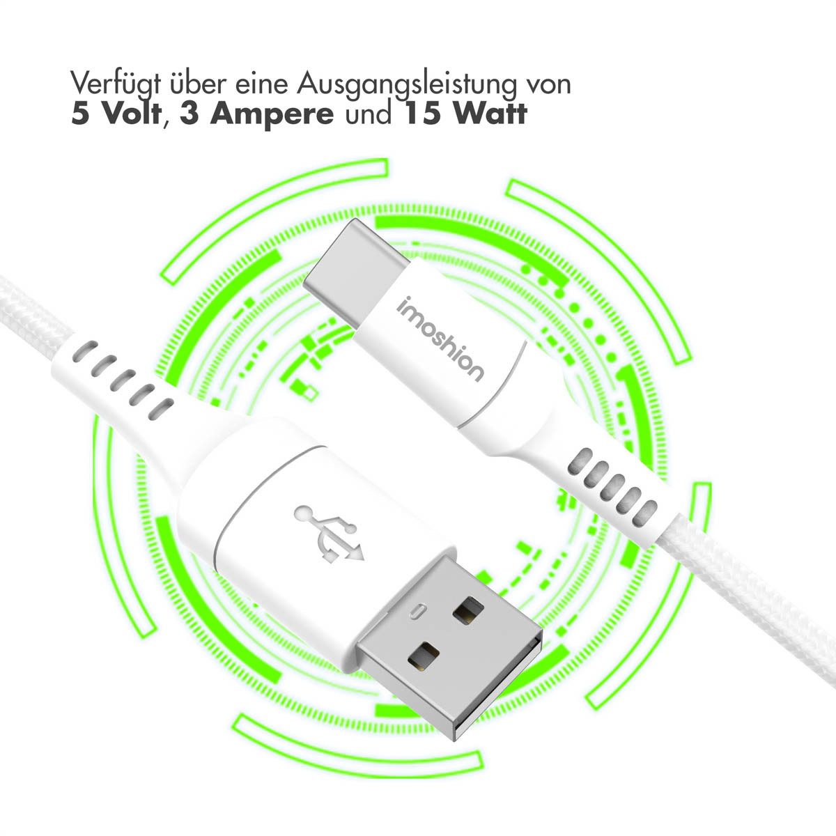 imoshion imoshion Braided USB-C-zu-USB-A Kabel - 2 Meter - Weiß USB-Kabel