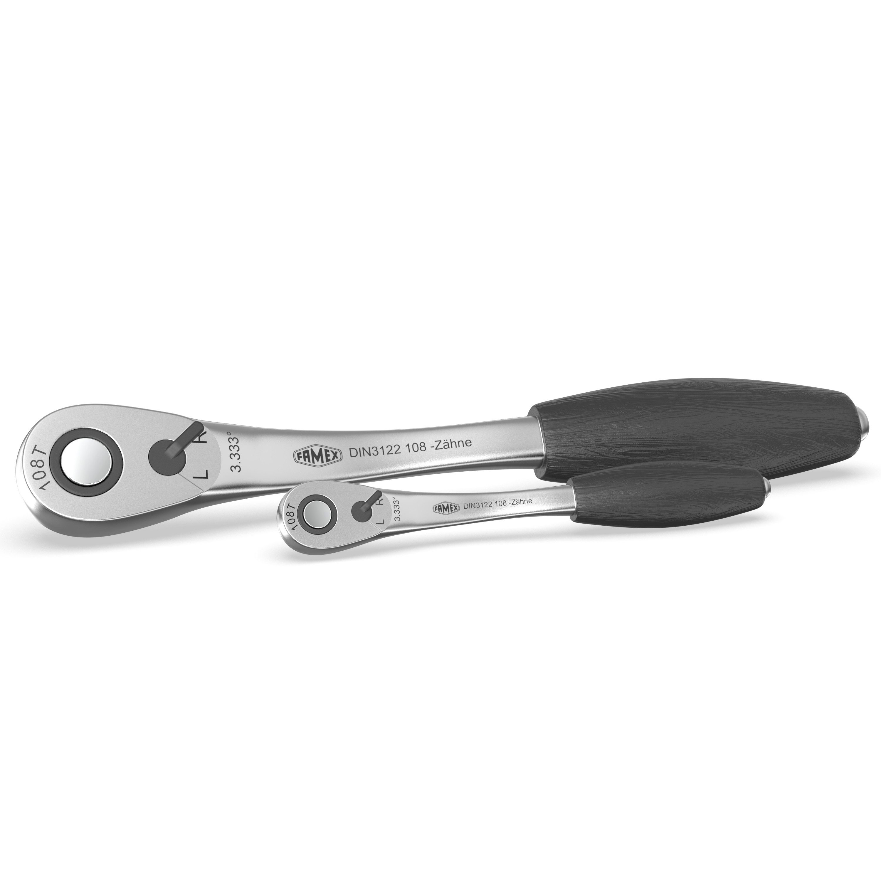 FAMEX Ratsche 10635 Super Feinzahnknarre Satz (aus CV-Stahl, 1/2" und 1/4", 1 St), Umschalt, 108 Zähne, PROFESSIONAL