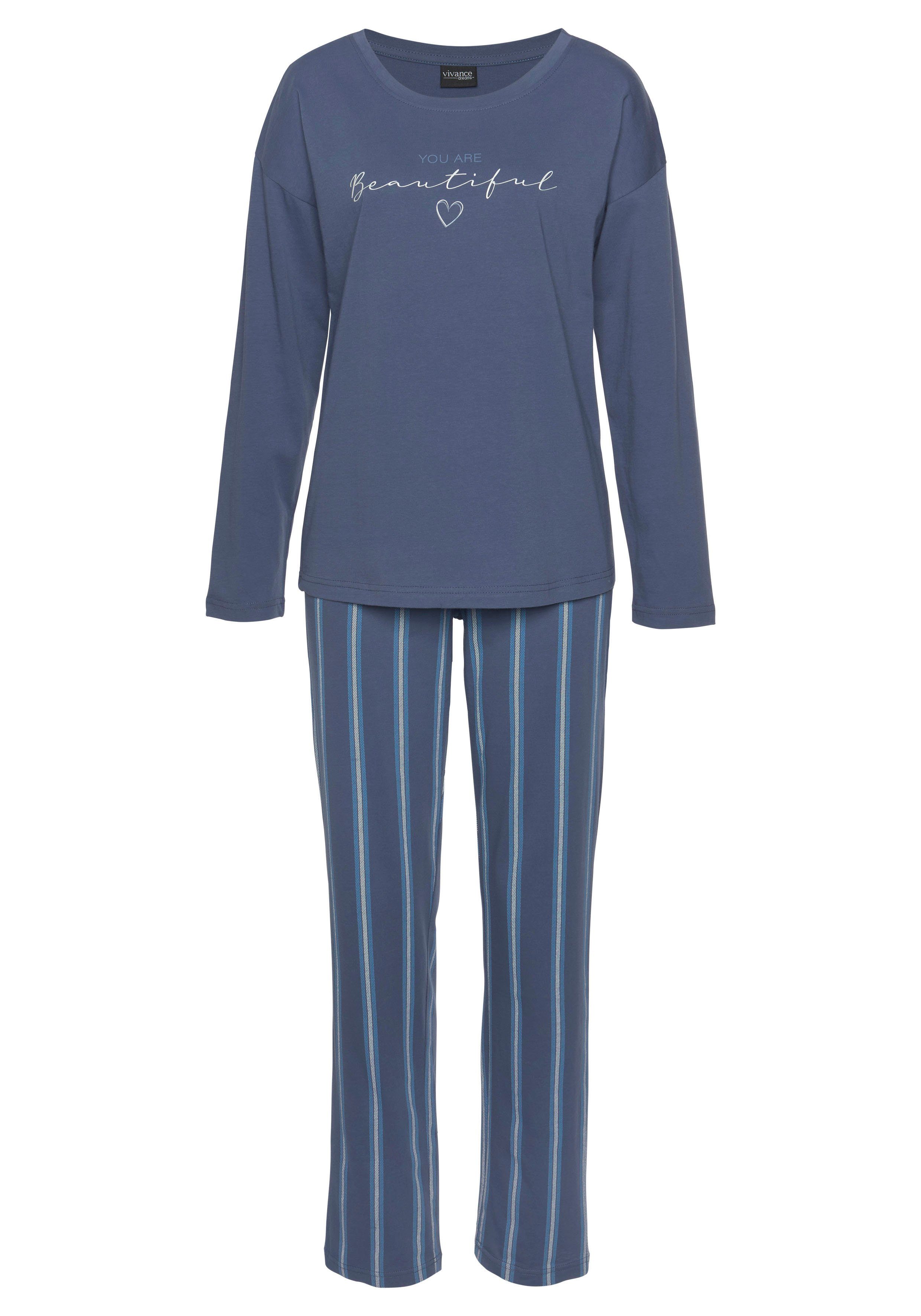 Vivance Dreams Pyjama Frontdruck mit (2 Stück) blau-gestreift 1 tlg