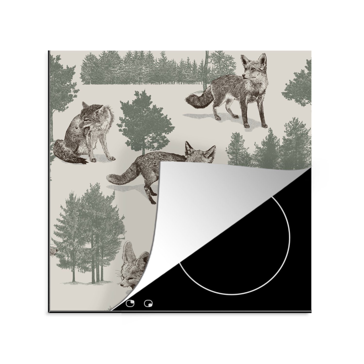 Vinyl, Baum - 78x78 (1 MuchoWow küche Ceranfeldabdeckung, - für Herdblende-/Abdeckplatte Arbeitsplatte Muster, tlg), Fuchs cm,