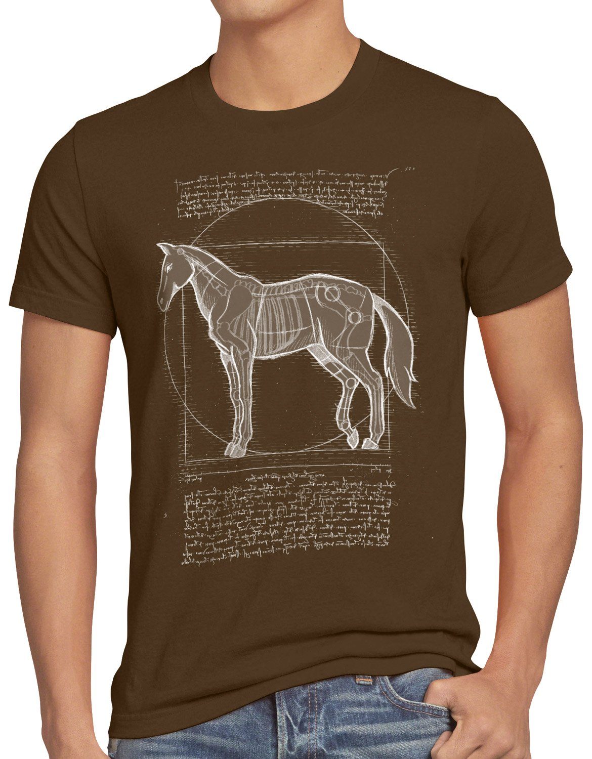 style3 Print-Shirt Herren T-Shirt Vitruvianisches Pferd stute hengst pony reiten braun
