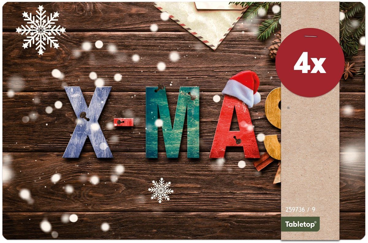 Platzset Tischsets Weihnachten XMAS Holz 4er Tischunterlage Tischdeko
