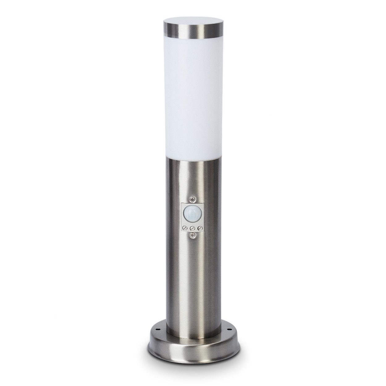 hofstein Pollerleuchte »Gnocchetta« moderne Sockelleuchte aus Metall/Kunststoff, Nickel-matt, ohne Leuchtmittel, Gartenlampe m. E27, IP44Bewegungsmelder/Weiß