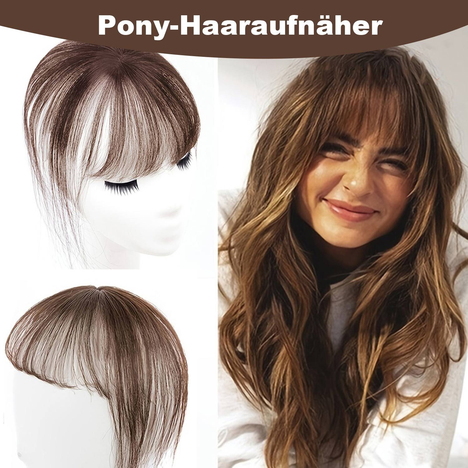 Refttenw Kunsthaarperücke 3D Air Bangs Haarteil Mini-Haarteil mit Pony, zum Anklipsen, 20CM 3D Air Pony Extension mit Haarscheitel